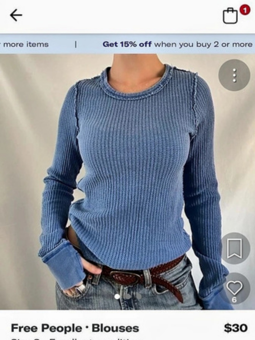 Free People Latte Blues Thermal Knit Sweater Blue Small